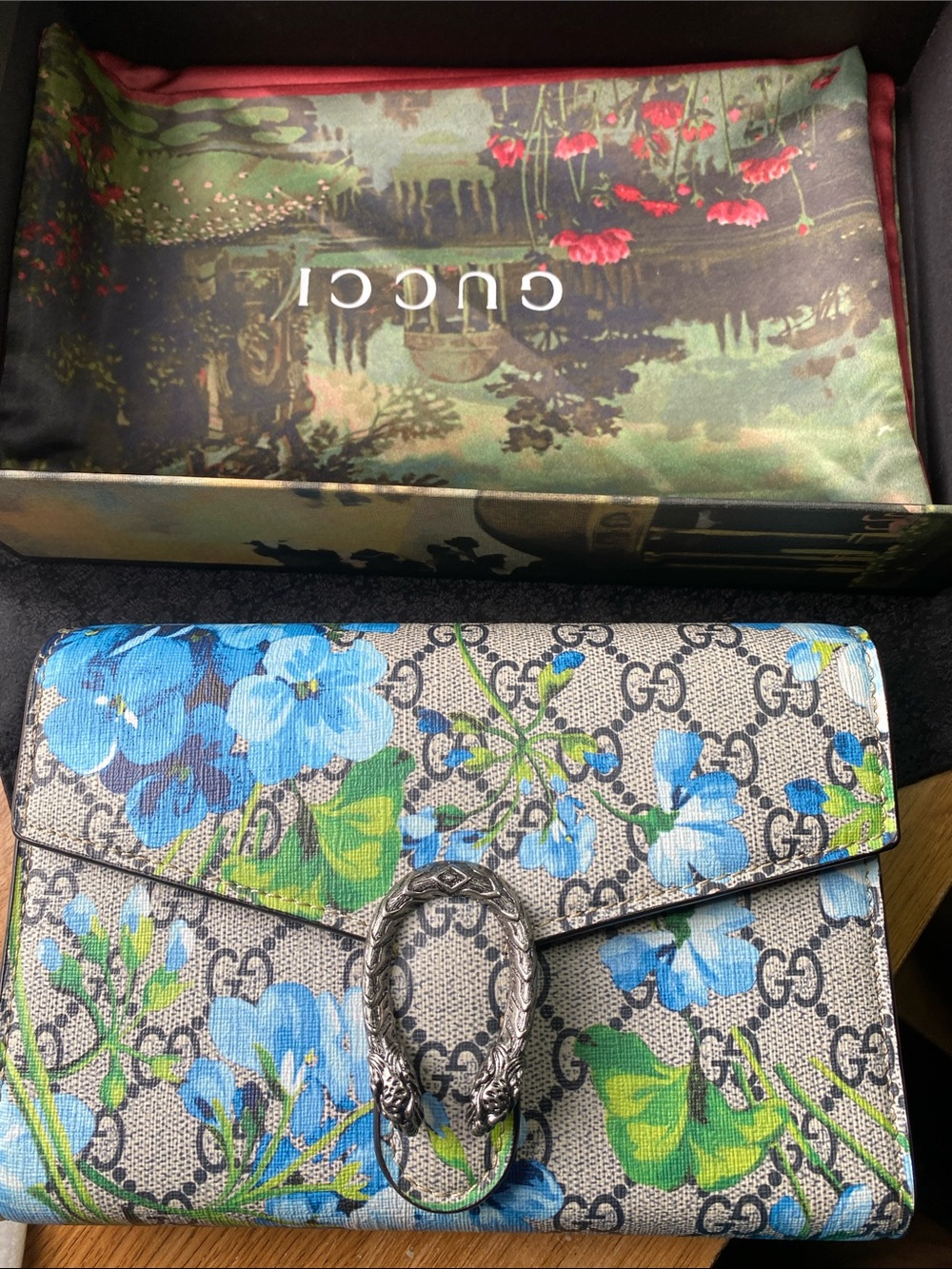 GUCCI Blue Dionysus Blooms Chain Wallet Original Special Edition Dust Bag & Box